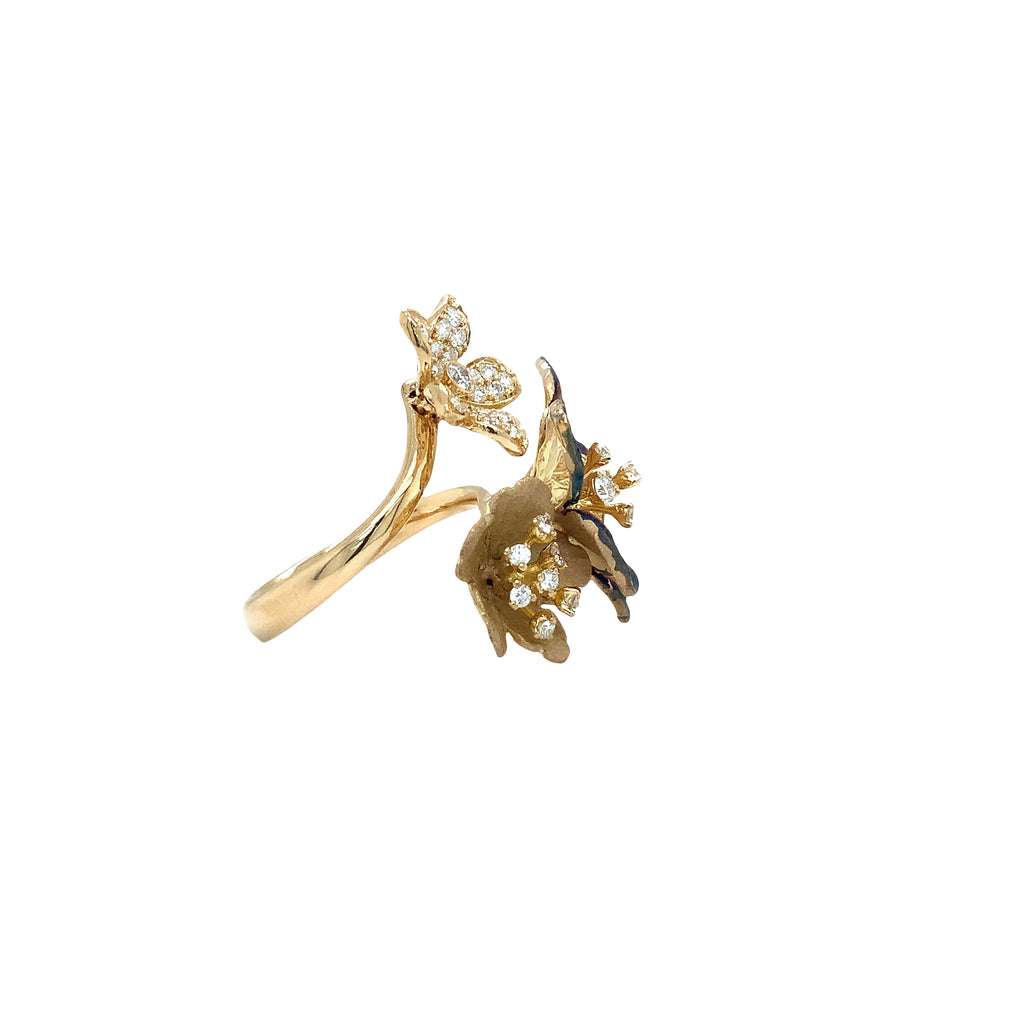 Afarin Collection Yellow Gold Floral Cocktail Ring with Diamond Accents in 18K Gold Rhodium Finish - Image 7 of 7