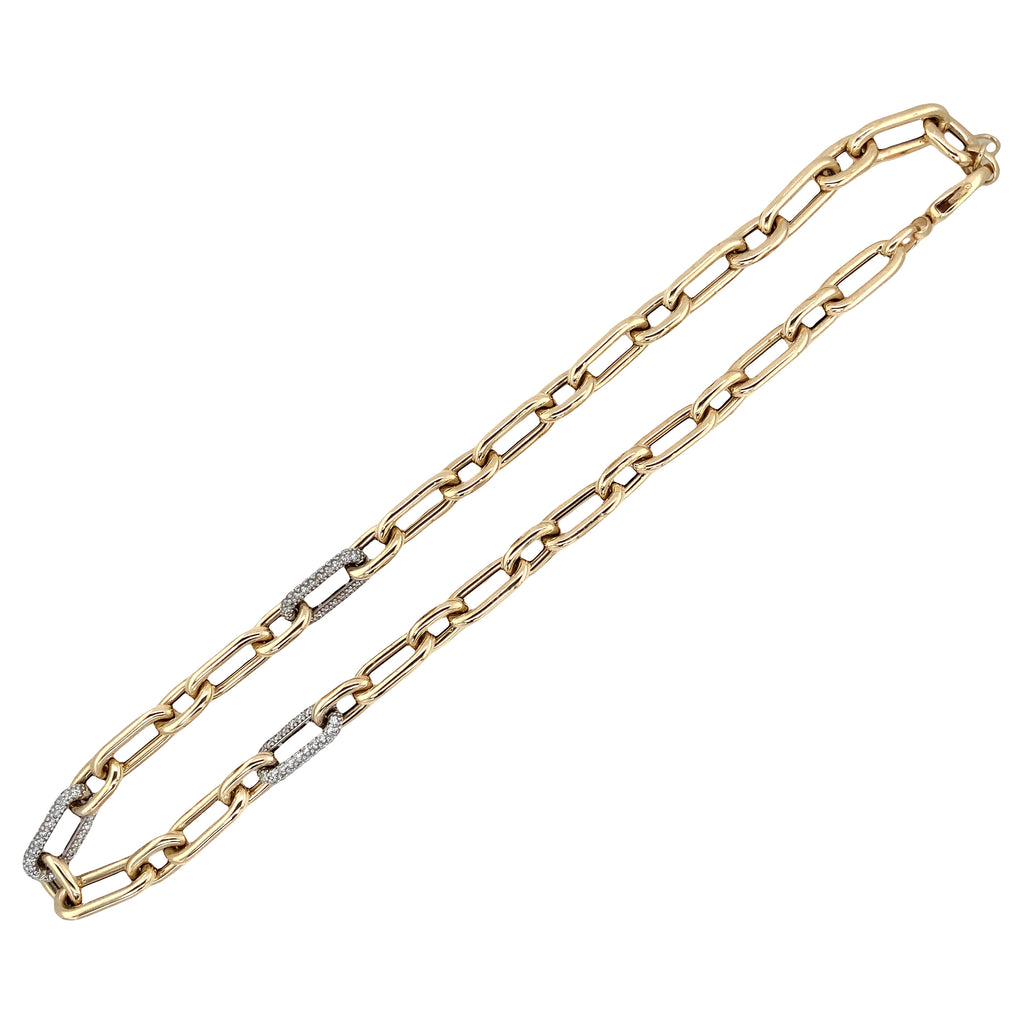 Paperclip Chain Link With Pave Diamond Set in 14K Yellow Gold Necklace - Image 1 of 11