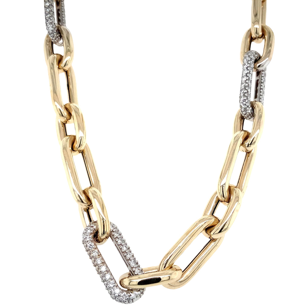 Paperclip Chain Link With Pave Diamond Set in 14K Yellow Gold Necklace - Image 7 of 11
