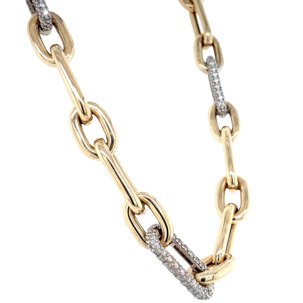 Paperclip Chain Link With Pave Diamond Set in 14K Yellow Gold Necklace - Image 8 of 11