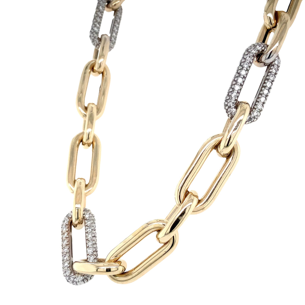 Paperclip Chain Link With Pave Diamond Set in 14K Yellow Gold Necklace - Image 9 of 11