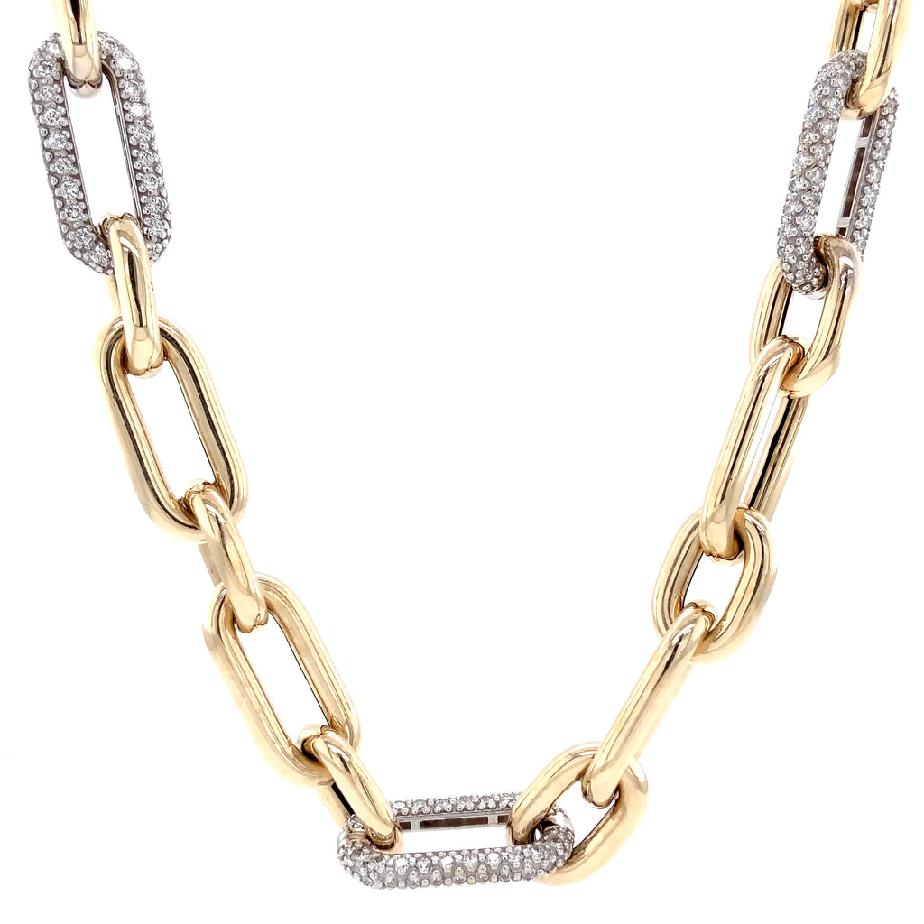 Paperclip Chain Link With Pave Diamond Set in 14K Yellow Gold Necklace - Image 10 of 11