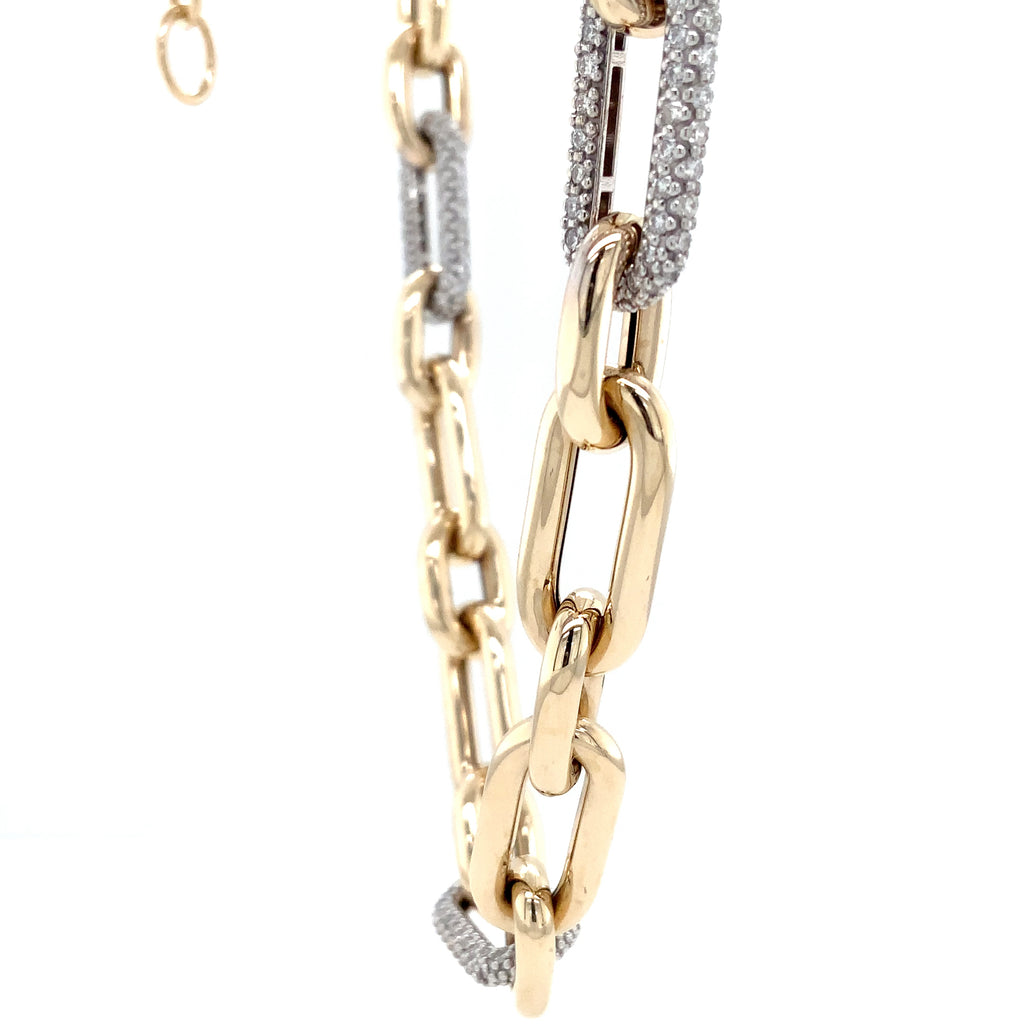 Paperclip Chain Link With Pave Diamond Set in 14K Yellow Gold Necklace - Image 11 of 11