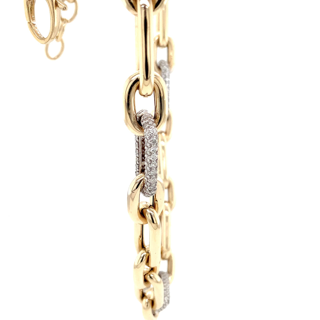 Paperclip Chain Link With Pave Diamond Set in 14K Yellow Gold Necklace - Image 4 of 11
