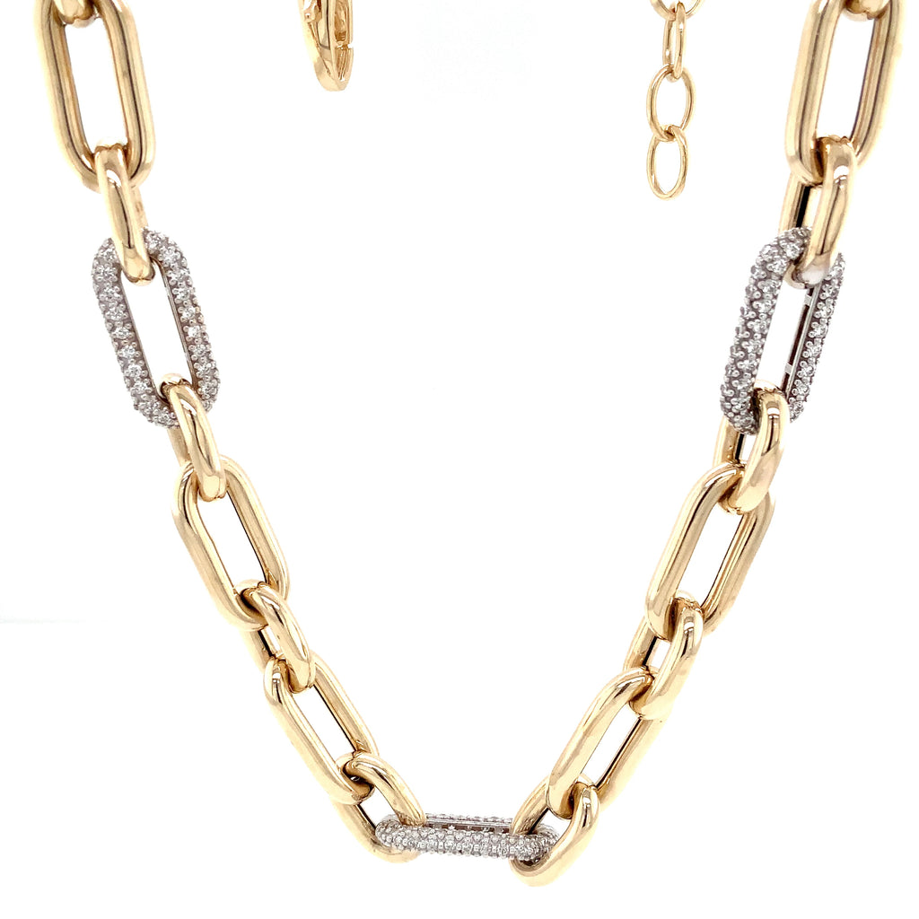 Paperclip Chain Link With Pave Diamond Set in 14K Yellow Gold Necklace - Image 5 of 11
