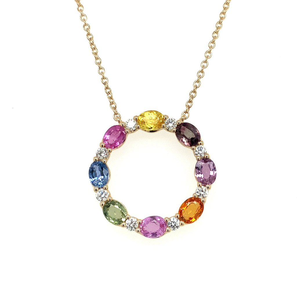 Roman+Jules Multi-Color Sapphire Circle Pendant Necklace in 14K Yellow Gold - Image 6 of 6