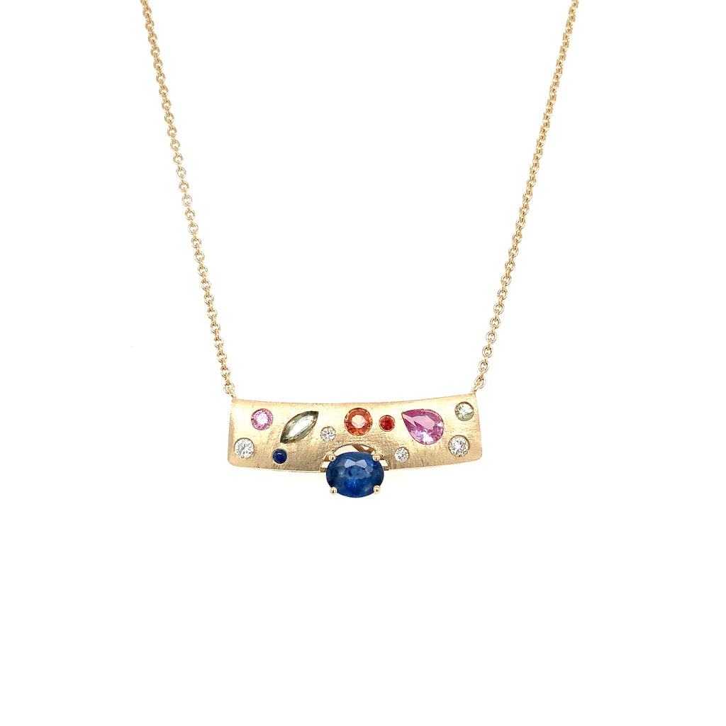 Roman & Jules  Geometric Bar Necklace with Multi Color Sapphire in 14K Yellow Gold - Image 5 of 9