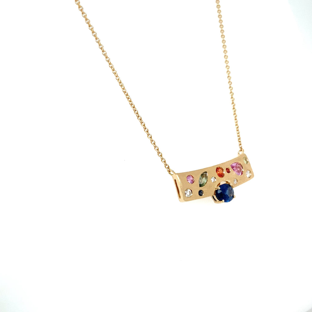 Roman & Jules  Geometric Bar Necklace with Multi Color Sapphire in 14K Yellow Gold - Image 6 of 9