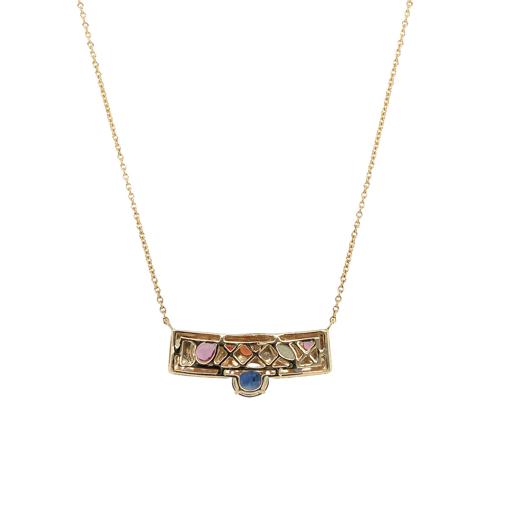 Roman & Jules  Geometric Bar Necklace with Multi Color Sapphire in 14K Yellow Gold - Image 9 of 9