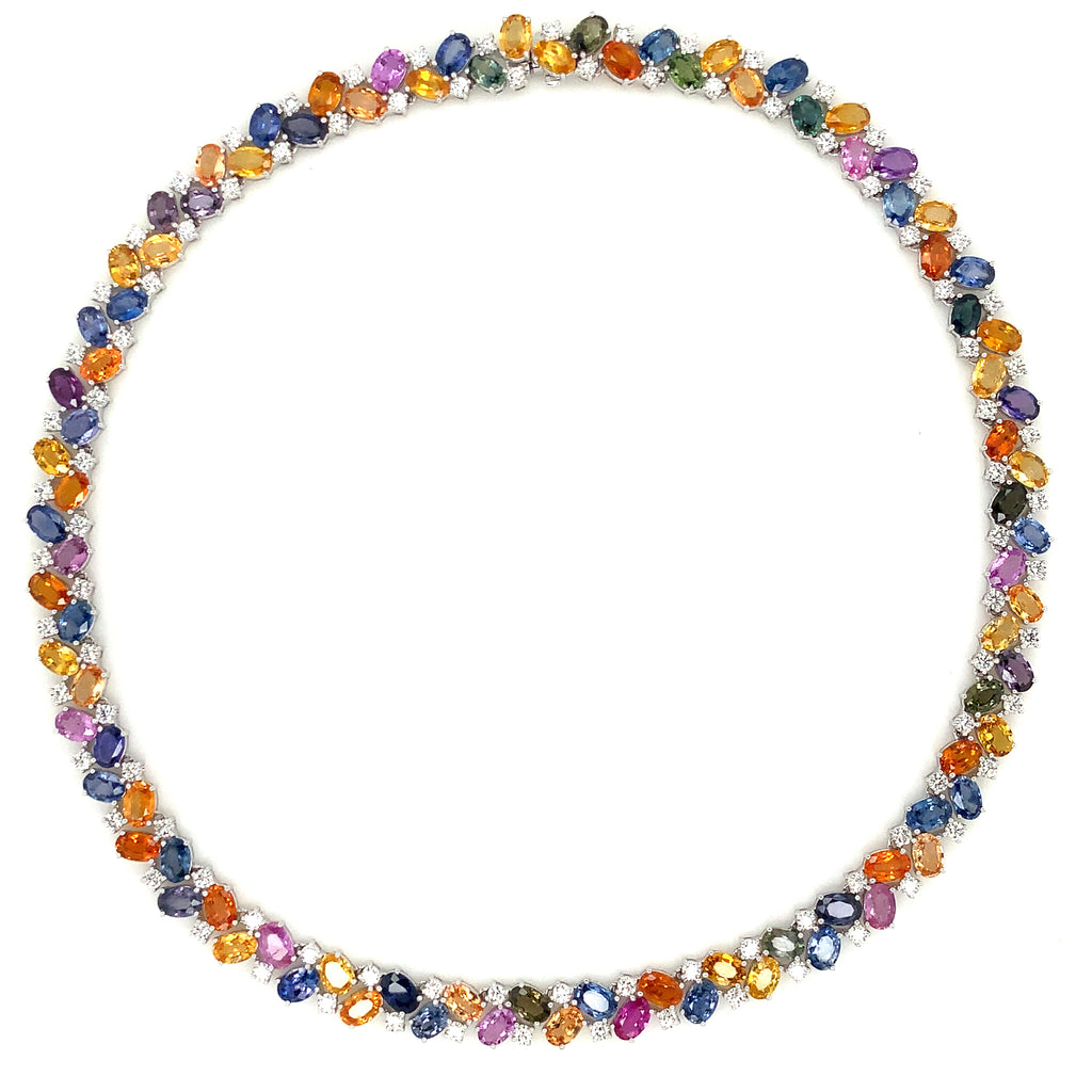 Roman+Jules White Gold Vivid Multi-Color Sapphire and Diamond Tennis Necklace in 14K White Gold - Image 1 of 5