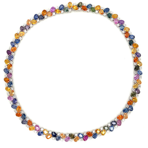 Roman+Jules White Gold Vivid Multi-Color Sapphire and Diamond Tennis Necklace in 14K White Gold - Image 1 of 5