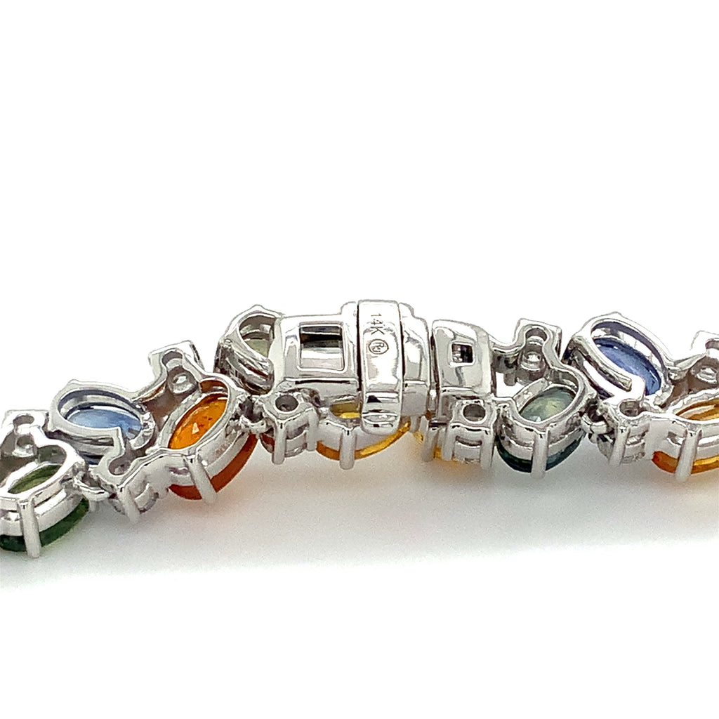Roman+Jules White Gold Vivid Multi-Color Sapphire and Diamond Tennis Necklace in 14K White Gold - Image 3 of 5
