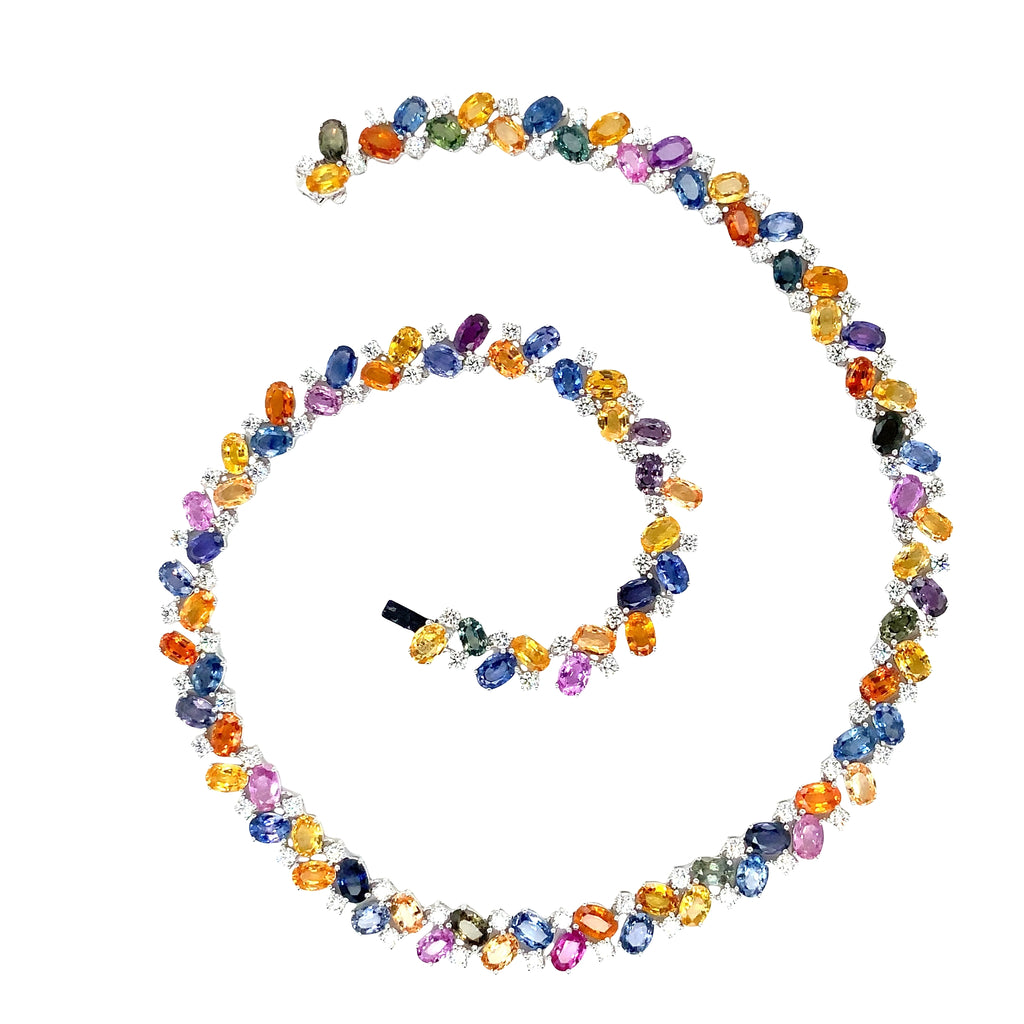 Roman+Jules White Gold Vivid Multi-Color Sapphire and Diamond Tennis Necklace in 14K White Gold - Image 4 of 5