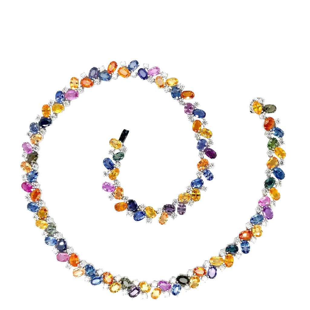 Roman+Jules White Gold Vivid Multi-Color Sapphire and Diamond Tennis Necklace in 14K White Gold - Image 5 of 5