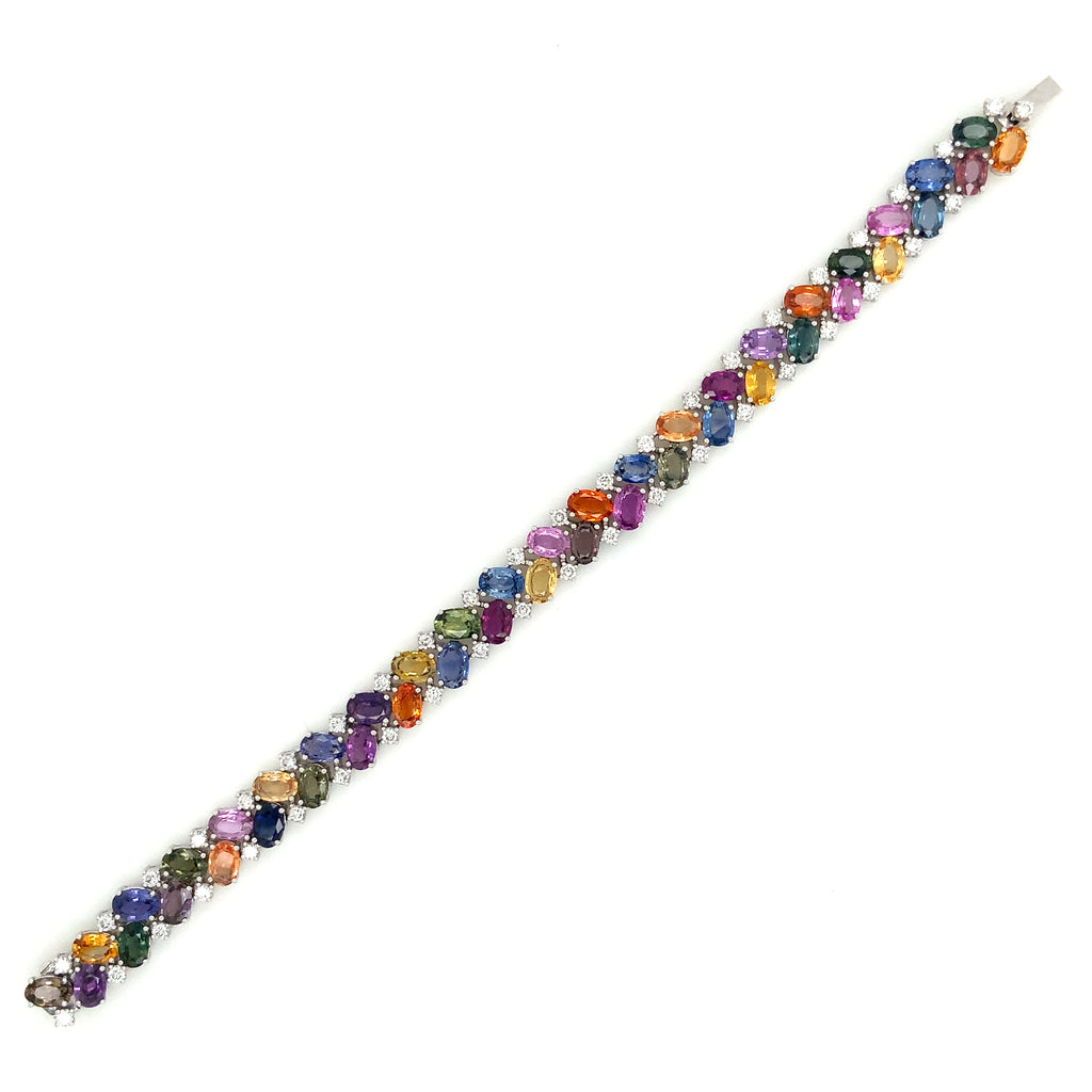 Roman+Jules White Gold Multi-Color Sapphire and Diamond Tennis Bracelet in 14K White Gold - Image 5 of 6