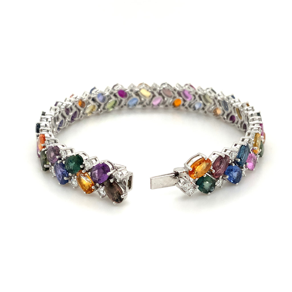 Roman+Jules White Gold Multi-Color Sapphire and Diamond Tennis Bracelet in 14K White Gold - Image 6 of 6