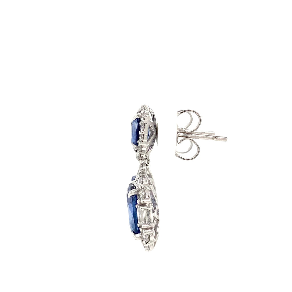 Roman+Jules Gem Quality Blue Sapphire and Diamond Halo Drop Earring in Platinum - Image 3 of 9