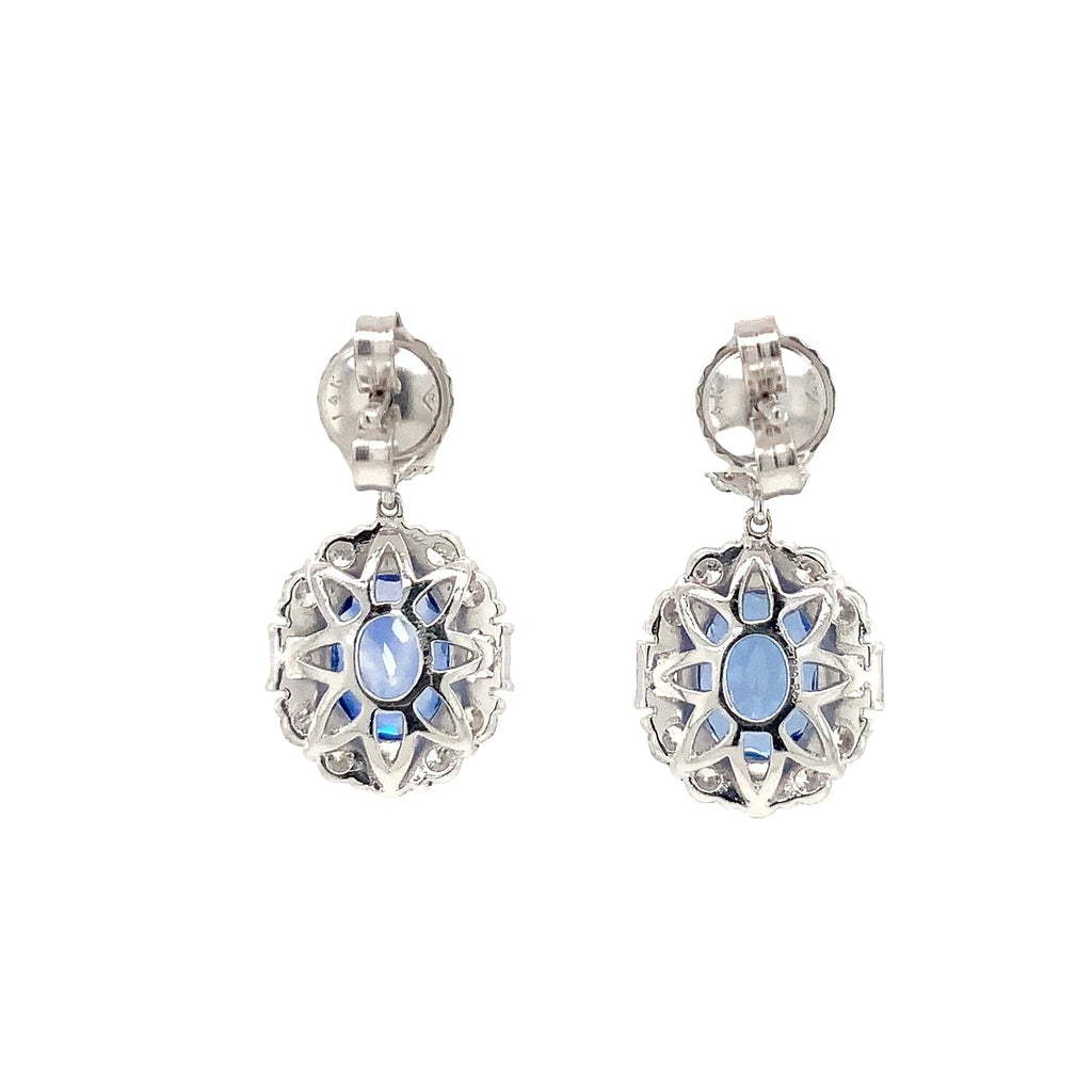 Roman+Jules Gem Quality Blue Sapphire and Diamond Halo Drop Earring in Platinum - Image 4 of 9