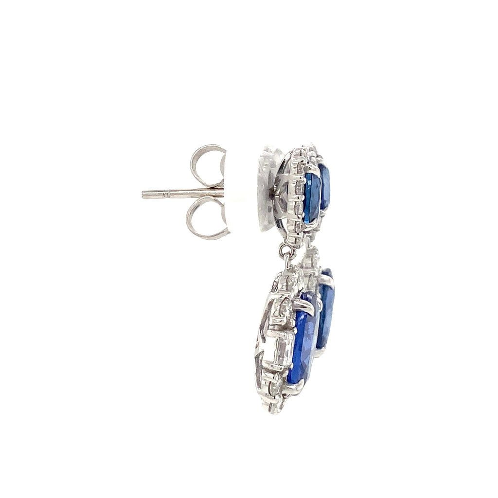 Roman+Jules Gem Quality Blue Sapphire and Diamond Halo Drop Earring in Platinum - Image 5 of 9