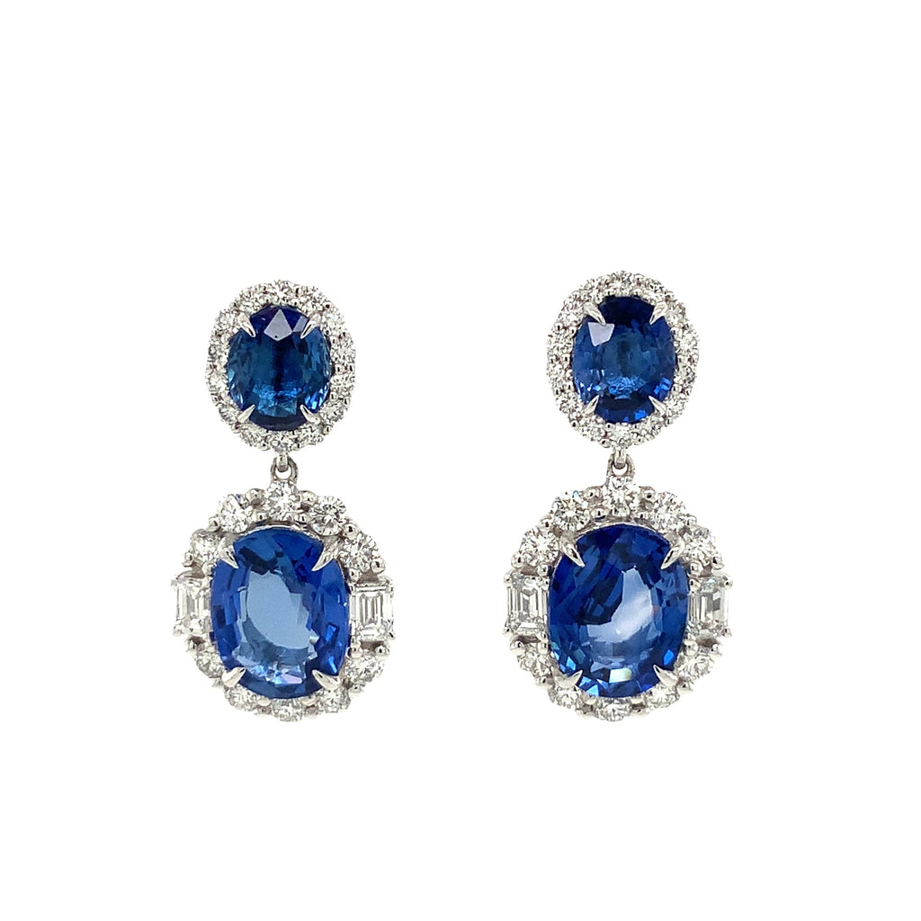 Roman+Jules Gem Quality Blue Sapphire and Diamond Halo Drop Earring in Platinum - Image 7 of 9
