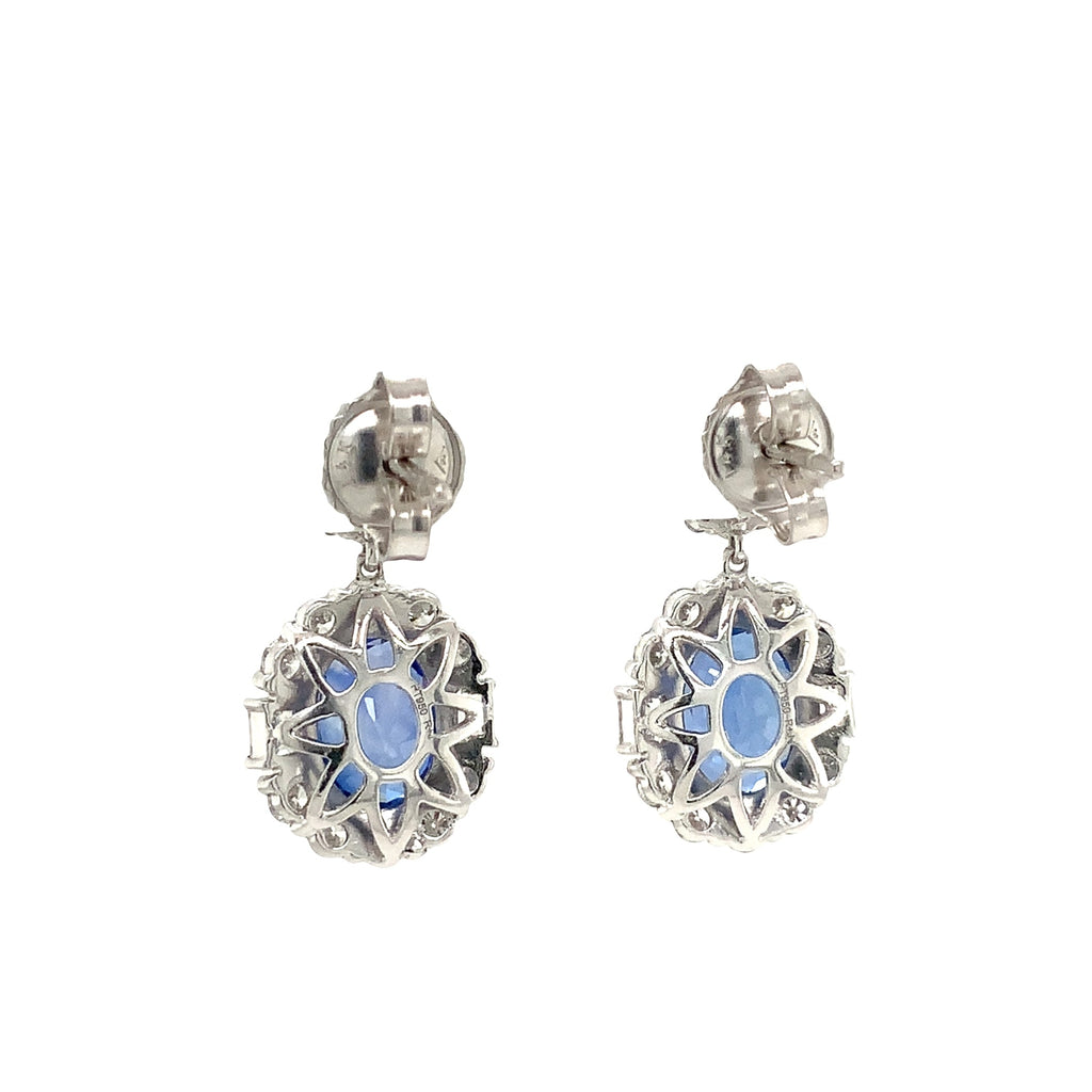 Roman+Jules Gem Quality Blue Sapphire and Diamond Halo Drop Earring in Platinum - Image 8 of 9