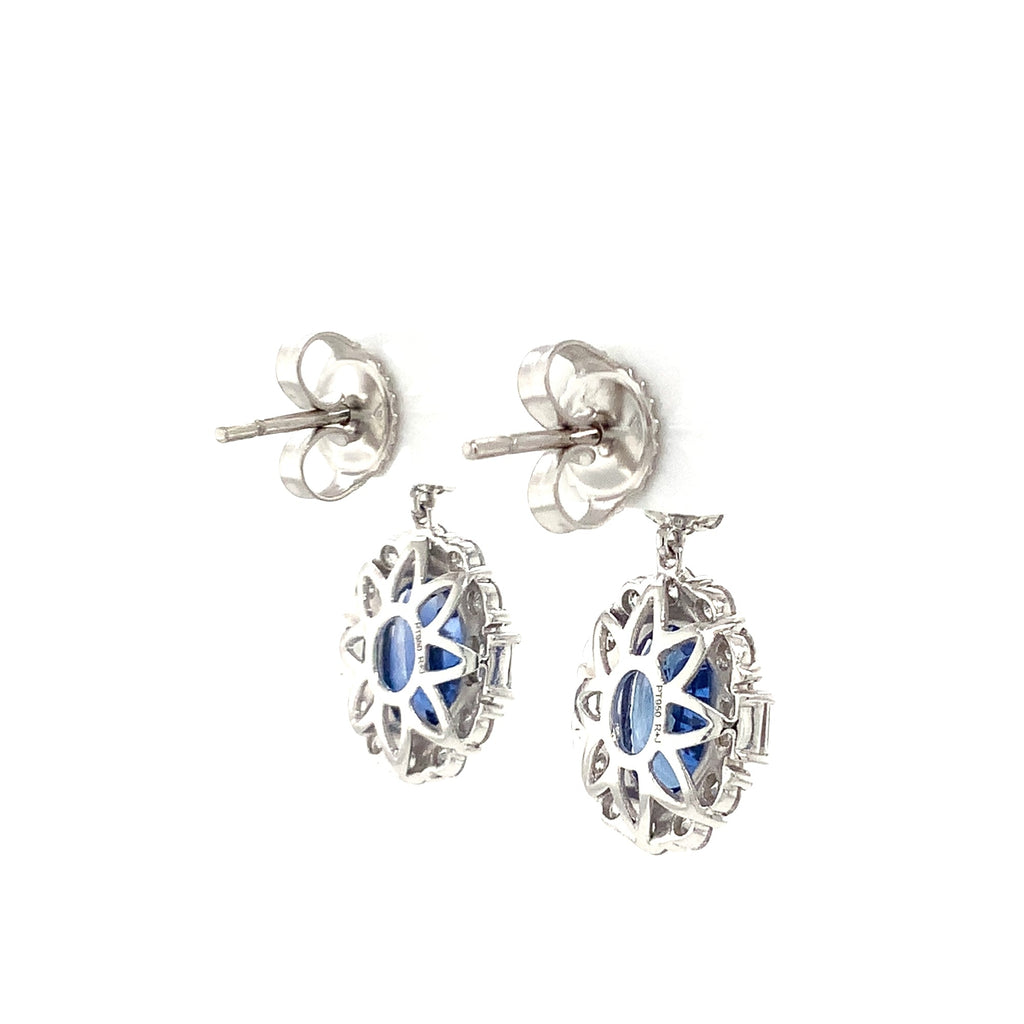 Roman+Jules Gem Quality Blue Sapphire and Diamond Halo Drop Earring in Platinum - Image 2 of 9
