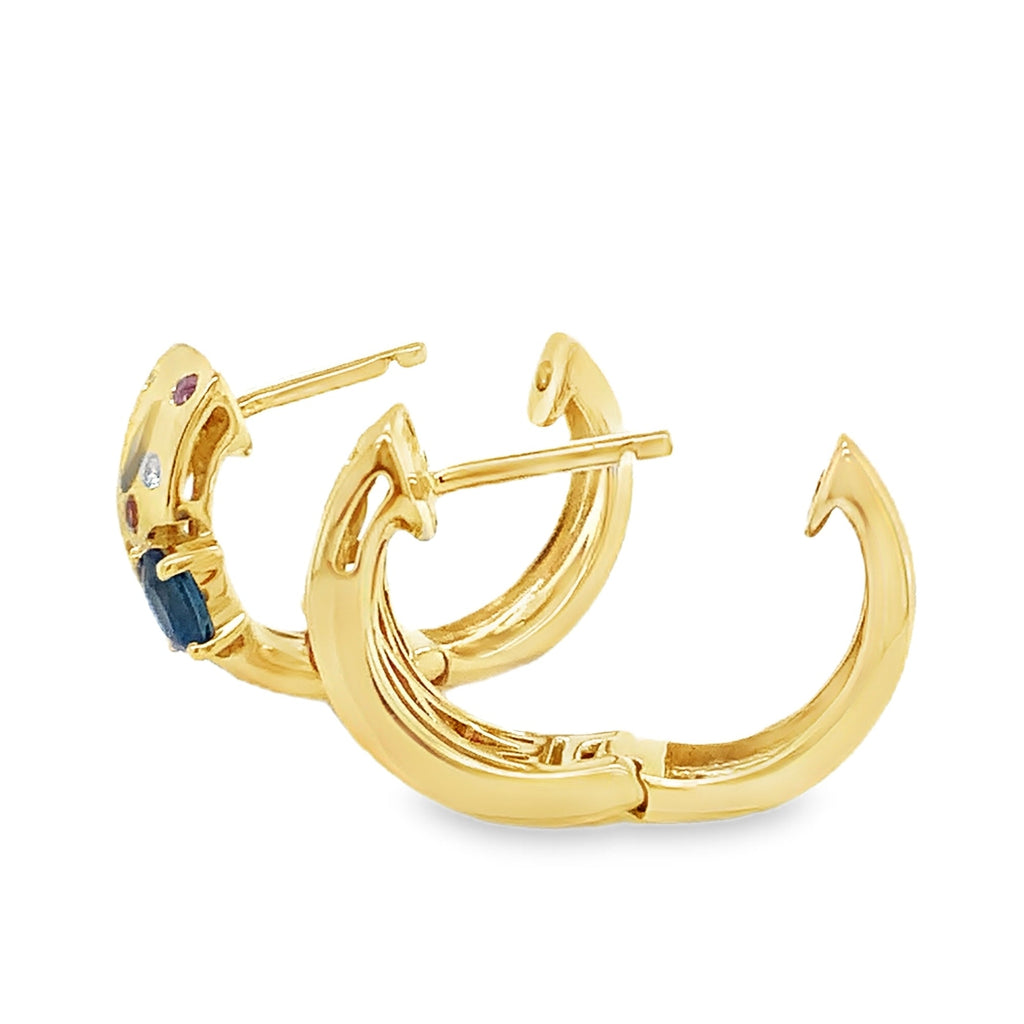Roman + Jules Multi Color Sapphire and Diamond Huggie in 14K Yellow Gold - Image 5 of 6