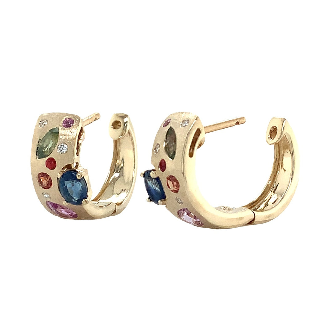 Roman + Jules Multi Color Sapphire and Diamond Huggie in 14K Yellow Gold - Image 4 of 6