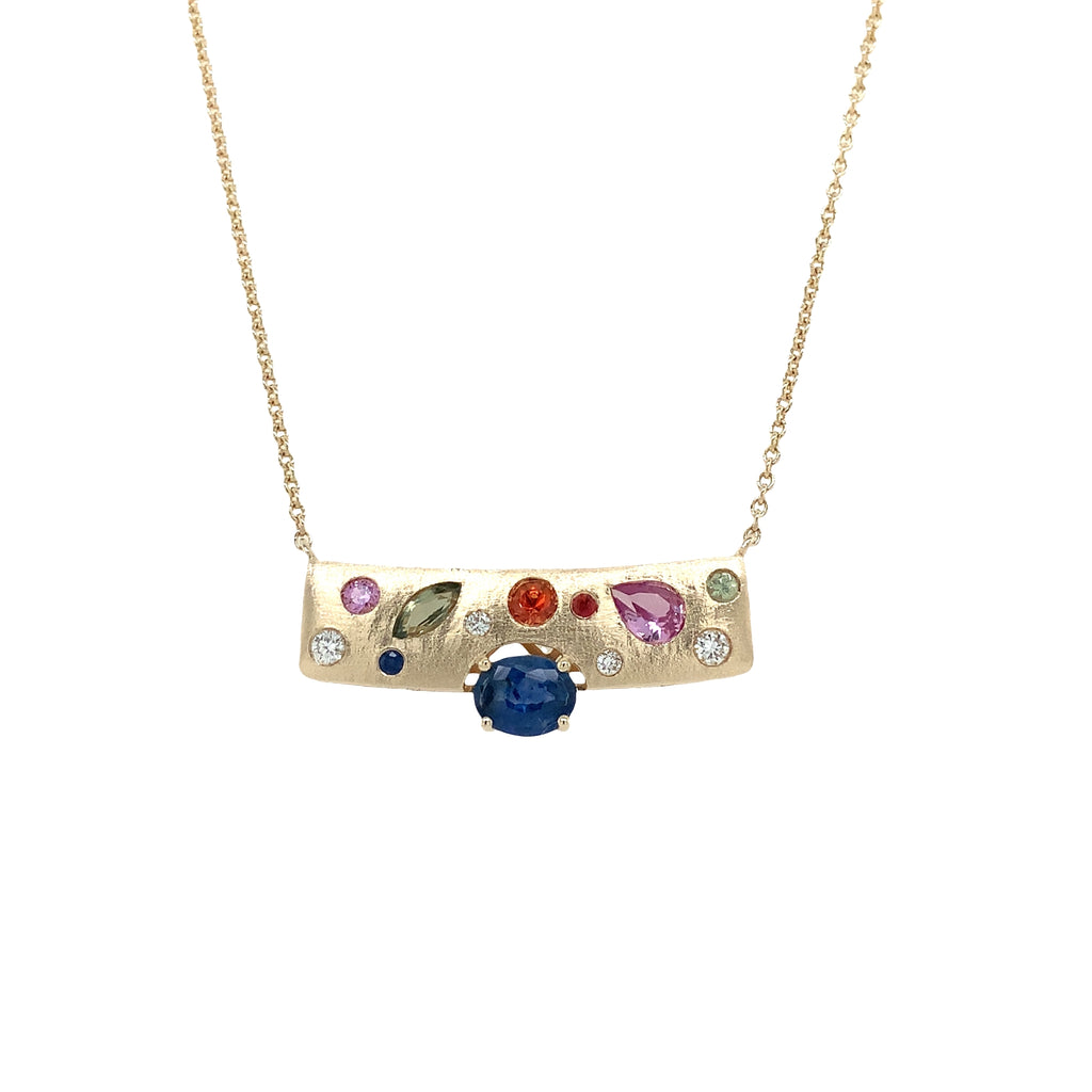 Roman & Jules  Geometric Bar Necklace with Multi Color Sapphire in 14K Yellow Gold - Image 4 of 9