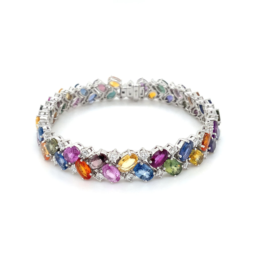 Roman+Jules White Gold Multi-Color Sapphire and Diamond Tennis Bracelet in 14K White Gold - Image 1 of 6