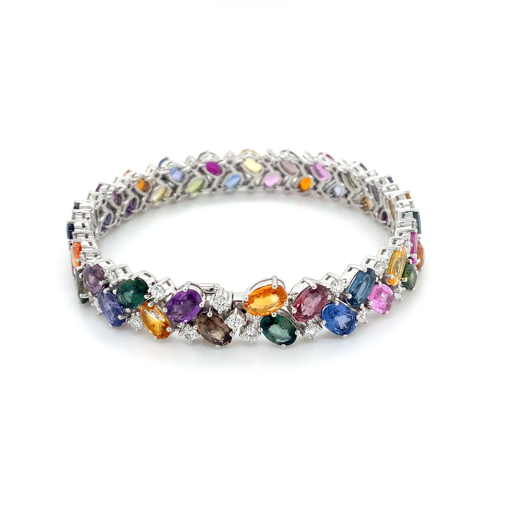 Roman+Jules White Gold Multi-Color Sapphire and Diamond Tennis Bracelet in 14K White Gold - Image 2 of 6