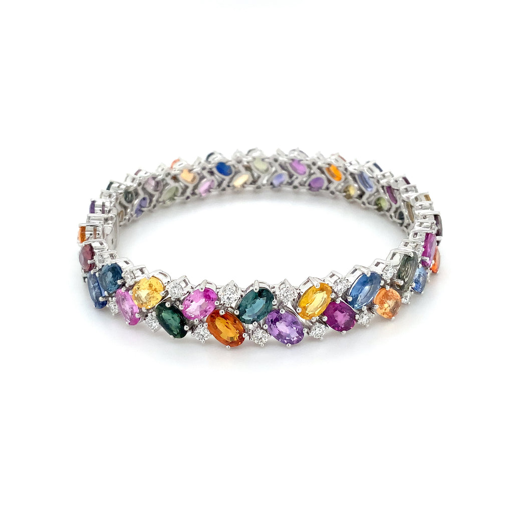 Roman+Jules White Gold Multi-Color Sapphire and Diamond Tennis Bracelet in 14K White Gold - Image 3 of 6