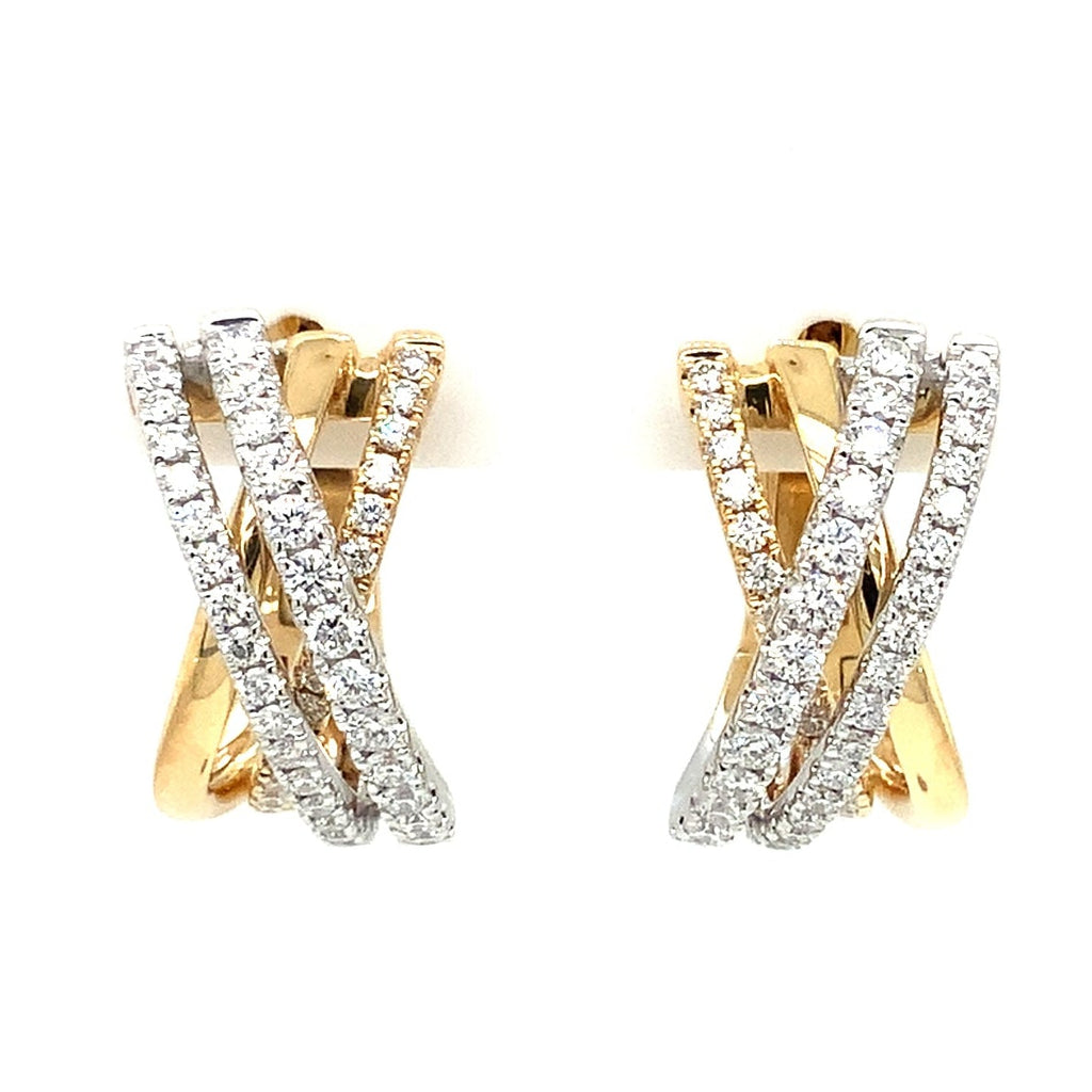 Lab Grown Diamond Crossover Hoop Earrings in 18K Yellow and White Gold - Image 1 of 5