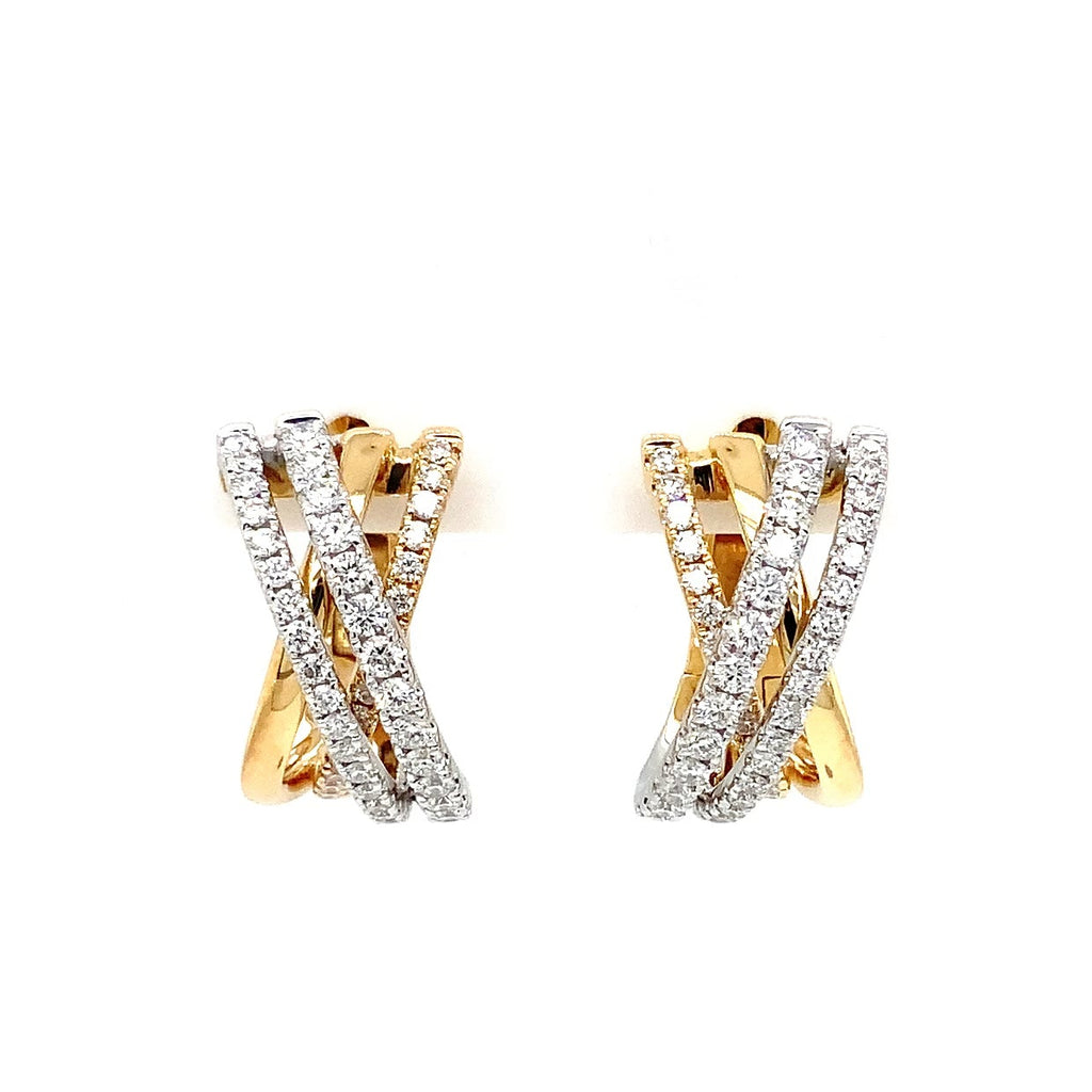 Lab Grown Diamond Crossover Hoop Earrings in 18K Yellow and White Gold - Image 2 of 5