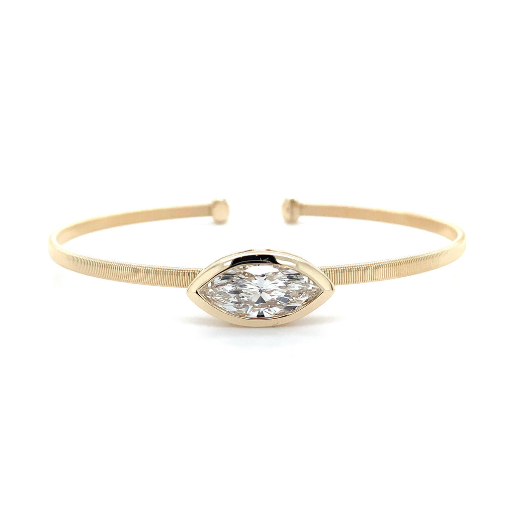 Stackable Marquise Cut Lab Grown Diamond Flexi Open Cuff Bracelet in 14K Yellow Gold - Image 3 of 8