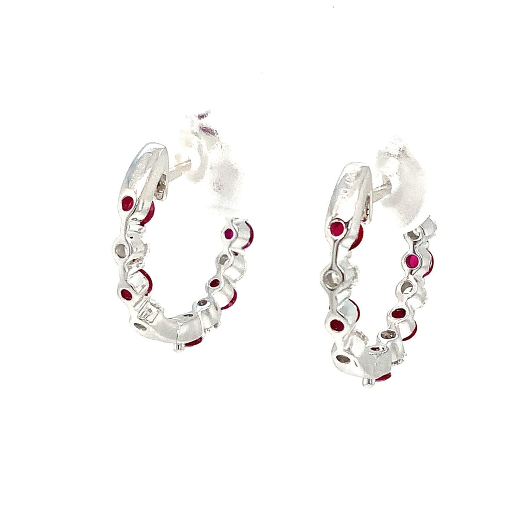 David Kord Ruby and Diamond Inside and Outside Hoop Earrings 14K White Gold. - Image 6 of 8