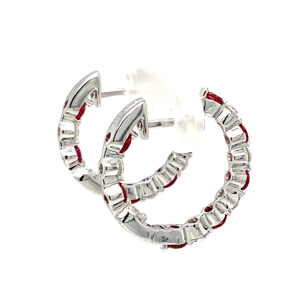 David Kord Ruby and Diamond Inside and Outside Hoop Earrings 14K White Gold. - Image 7 of 8