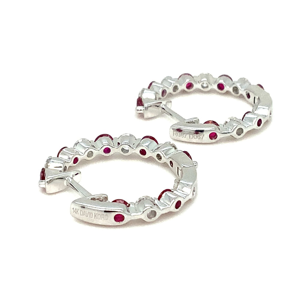 David Kord Ruby and Diamond Inside and Outside Hoop Earrings 14K White Gold. - Image 8 of 8