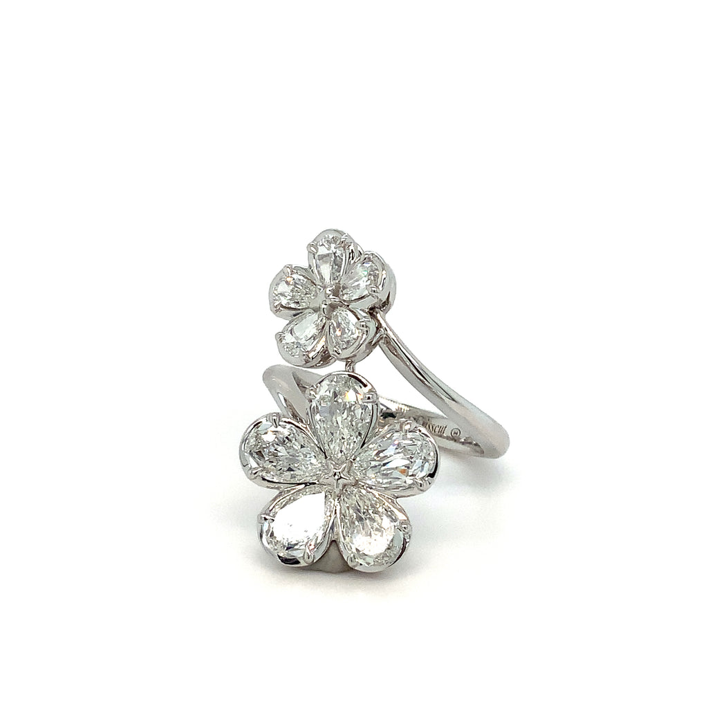 Christopher Designs L'Amour Crisscut® Pear Shape Floral Cluster Bypass Right Hand Ring set in 14 kt White Gold - Image 2 of 6