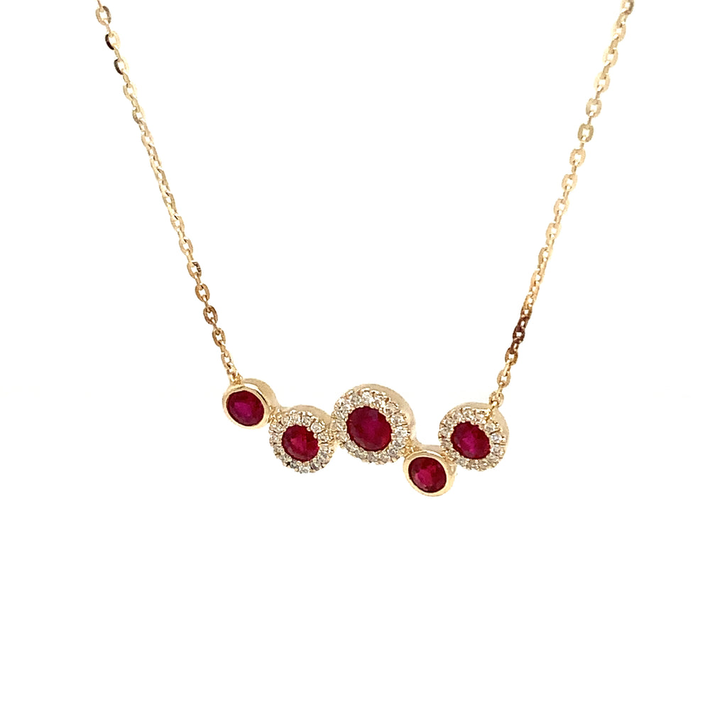 Roman+Jules Ruby and Diamond 5 Stone Bubble Necklace set in 14K Yellow Gold - Image 3 of 8