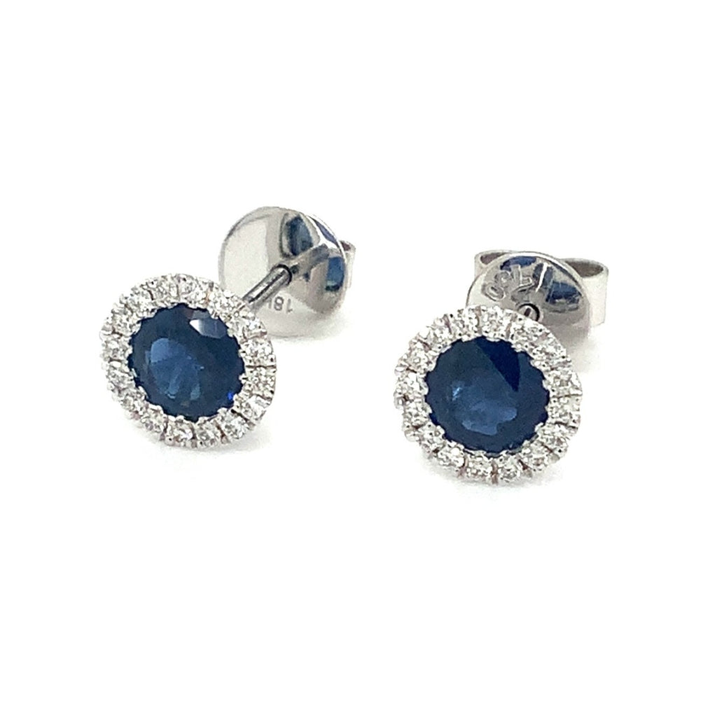 Roman + Jules Fine Quality Blue Sapphire and Diamond Halo Earrings in 18 Kt White Gold. - Image 1 of 8