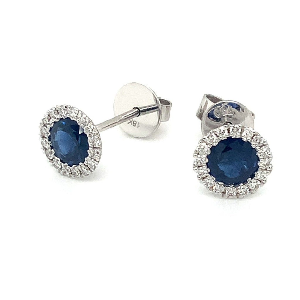 Roman + Jules Fine Quality Blue Sapphire and Diamond Halo Earrings in 18 Kt White Gold. - Image 2 of 8