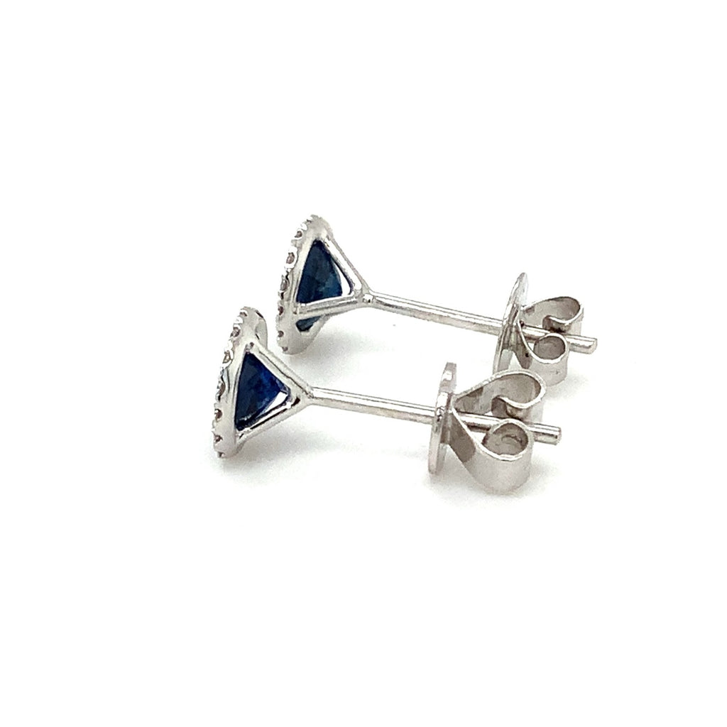 Roman + Jules Fine Quality Blue Sapphire and Diamond Halo Earrings in 18 Kt White Gold. - Image 3 of 8