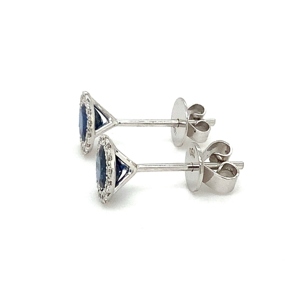Roman + Jules Fine Quality Blue Sapphire and Diamond Halo Earrings in 18 Kt White Gold. - Image 4 of 8