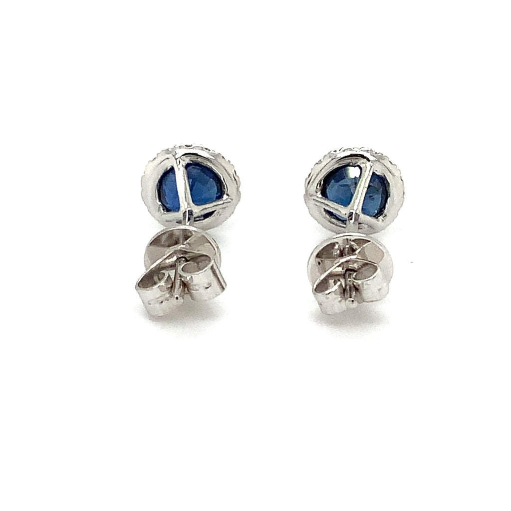 Roman + Jules Fine Quality Blue Sapphire and Diamond Halo Earrings in 18 Kt White Gold. - Image 5 of 8