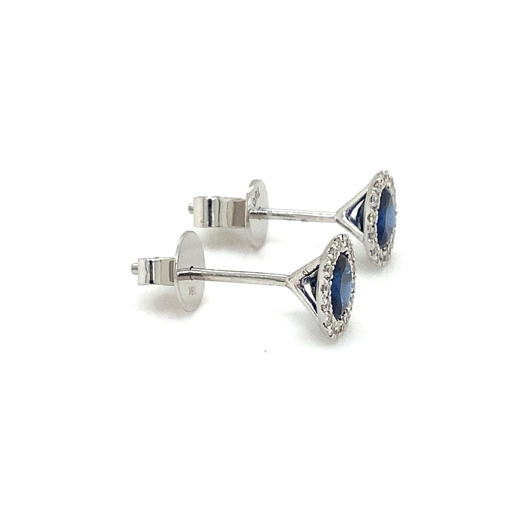 Roman + Jules Fine Quality Blue Sapphire and Diamond Halo Earrings in 18 Kt White Gold. - Image 7 of 8