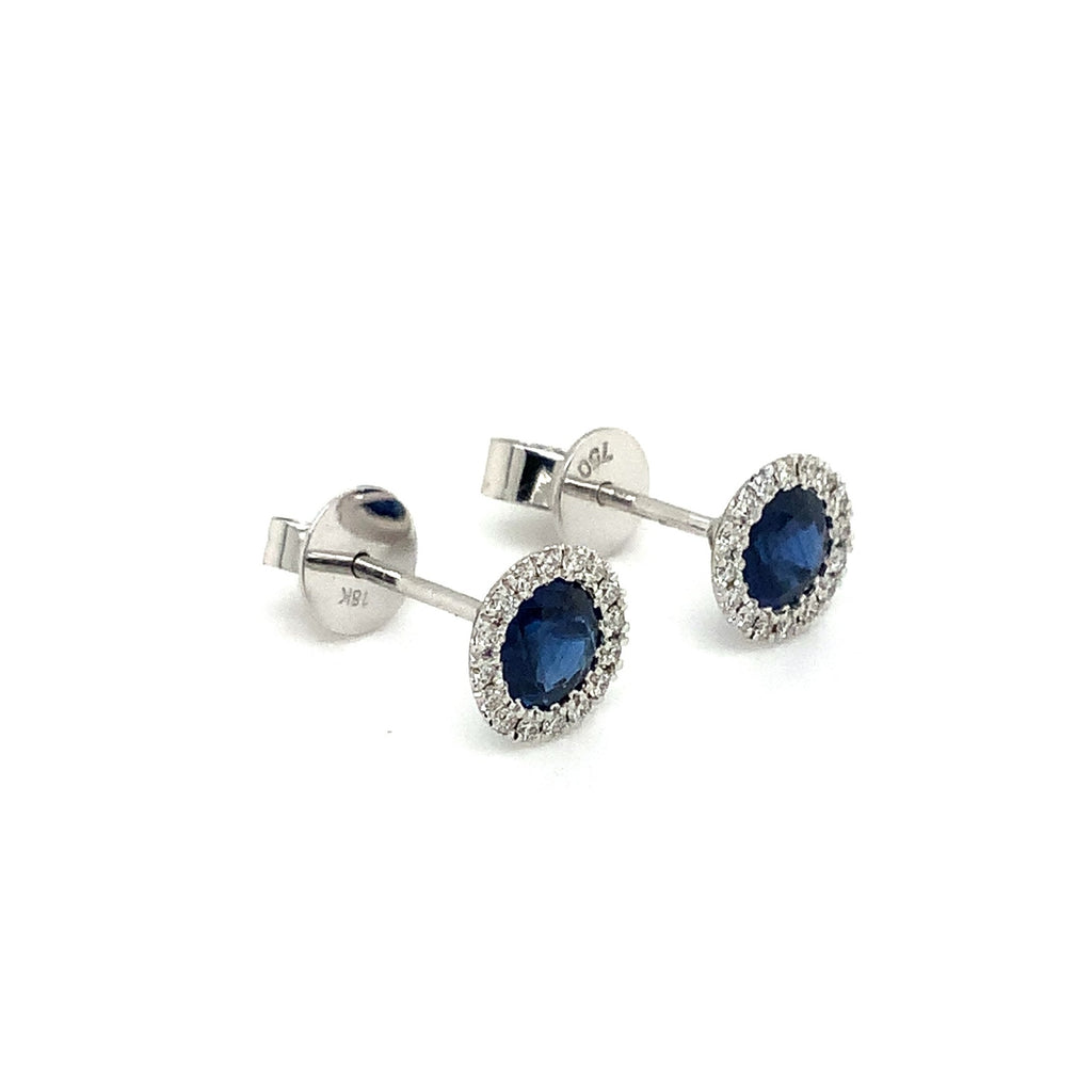 Roman + Jules Fine Quality Blue Sapphire and Diamond Halo Earrings in 18 Kt White Gold. - Image 8 of 8