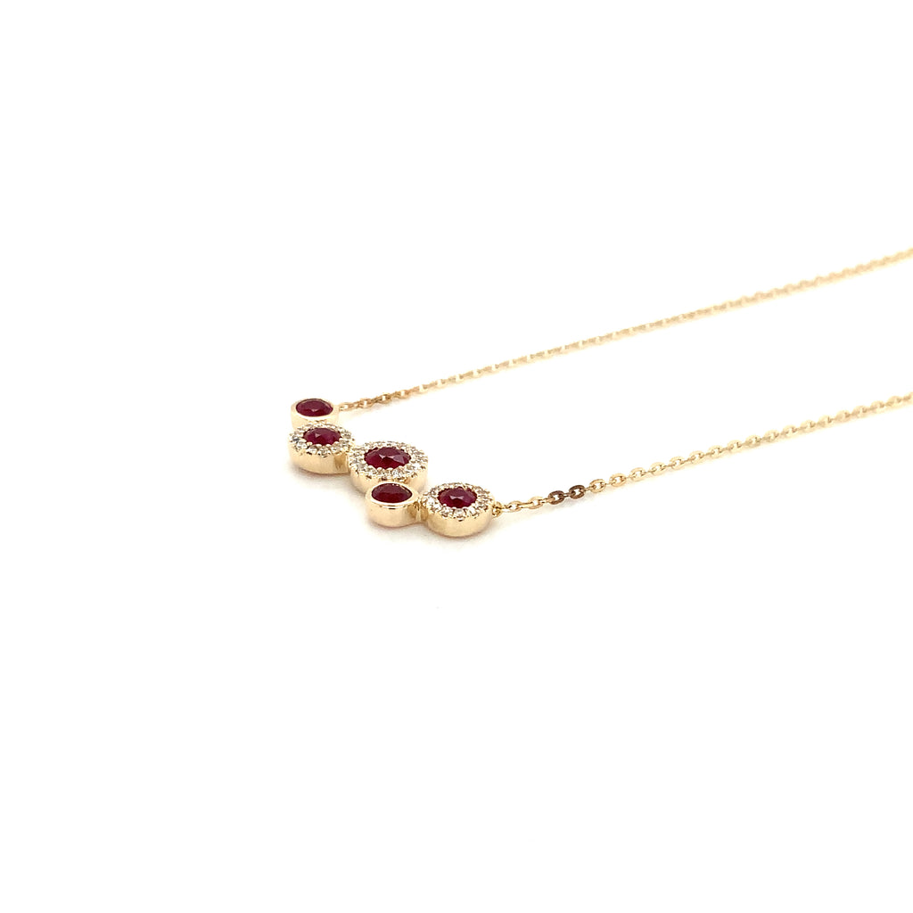 Roman+Jules Ruby and Diamond 5 Stone Bubble Necklace set in 14K Yellow Gold - Image 5 of 8