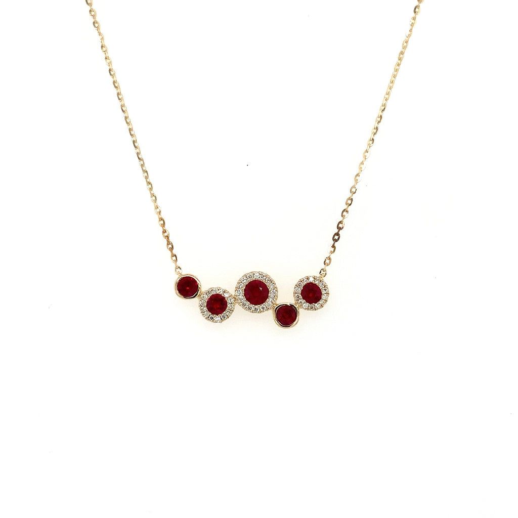 Roman+Jules Ruby and Diamond 5 Stone Bubble Necklace set in 14K Yellow Gold - Image 6 of 8