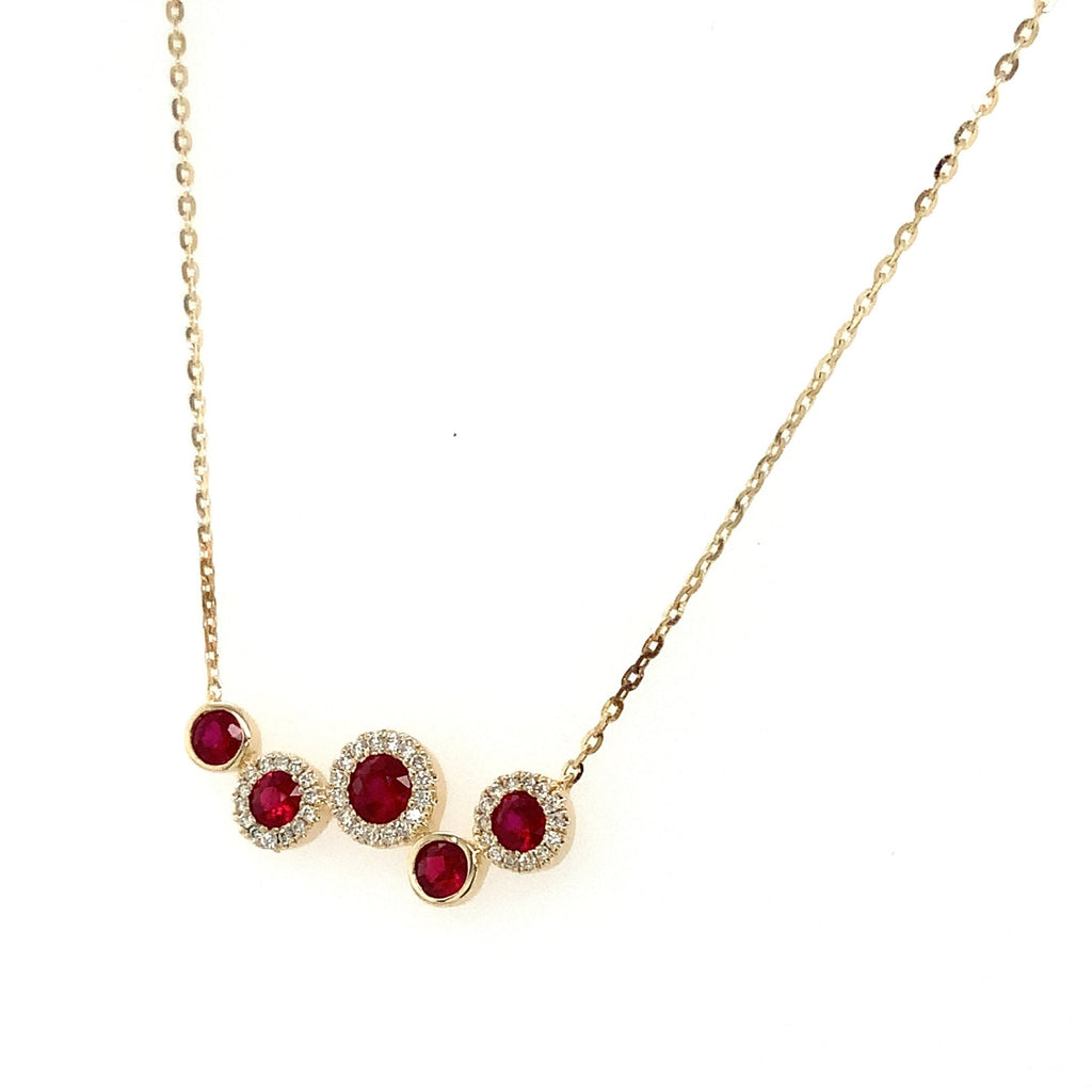 Roman+Jules Ruby and Diamond 5 Stone Bubble Necklace set in 14K Yellow Gold - Image 7 of 8